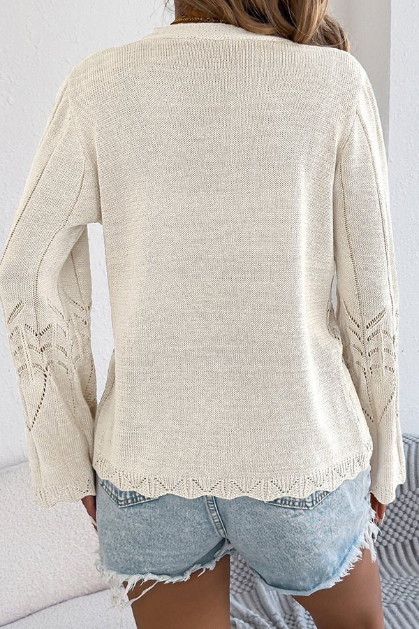 Casual Solid Color Hollow V Neck Cardign - Dutch