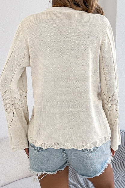 Casual Solid Color Hollow V Neck Cardign - Dutch