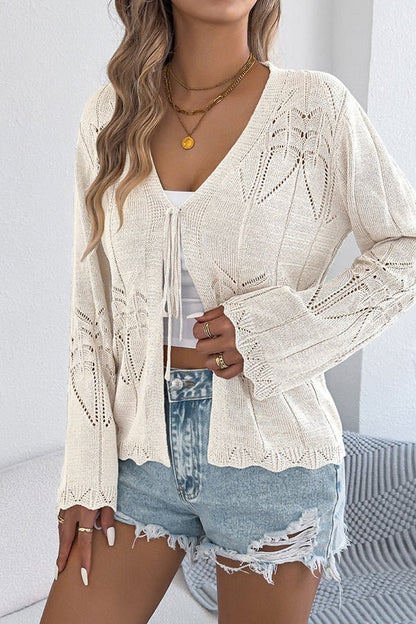 Casual Solid Color Hollow V Neck Cardign - Dutch