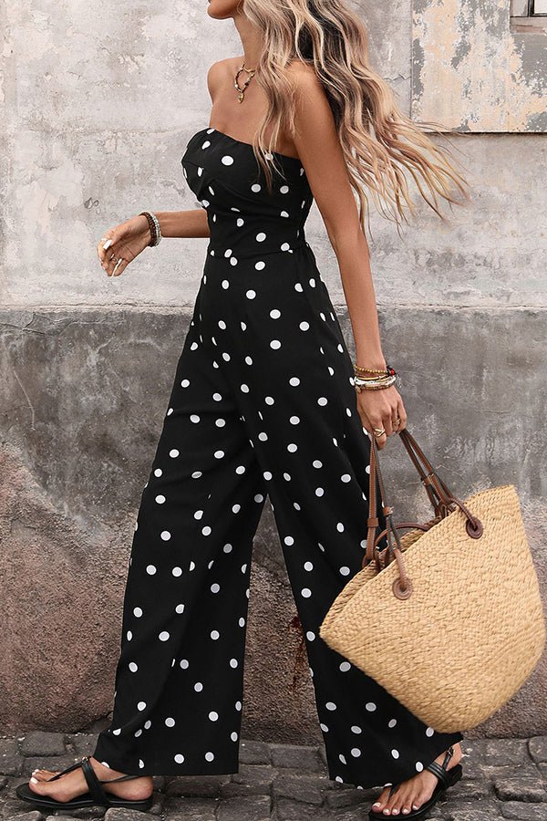 Dots Print Retro Bandeau Sleeveless Jumpsuit - Dutch