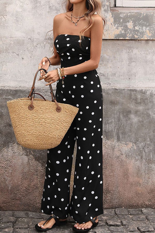 Dots Print Retro Bandeau Sleeveless Jumpsuit - Dutch