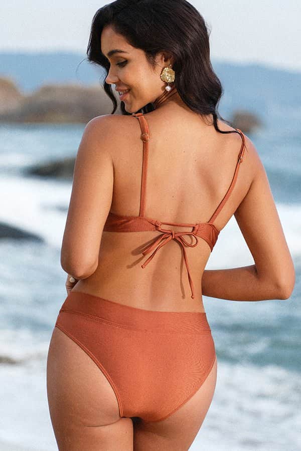 Fashion Solid Color Push Up Bikini Set - Dutch