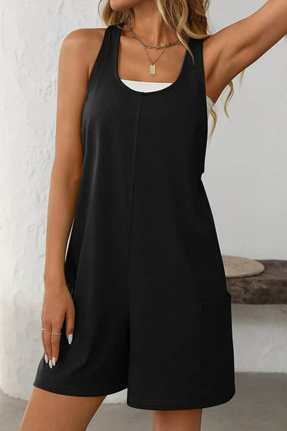 Solid Color Sleeveless Casual Rompers - Dutch