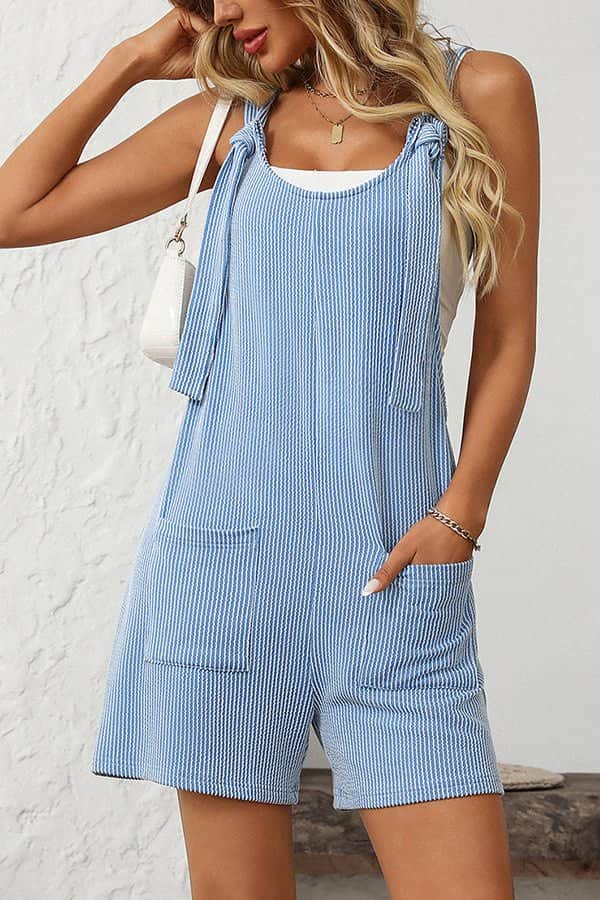 Tie Shoulder Stripe Print Romper - Dutch