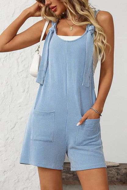 Tie Shoulder Stripe Print Romper - Dutch