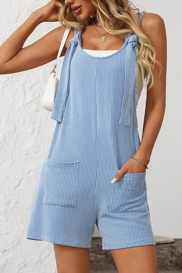 Tie Shoulder Stripe Print Romper - Dutch