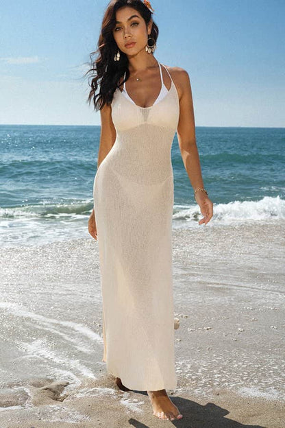 Fashion Open Back Solid Swimsuits Cover Up - Dutch