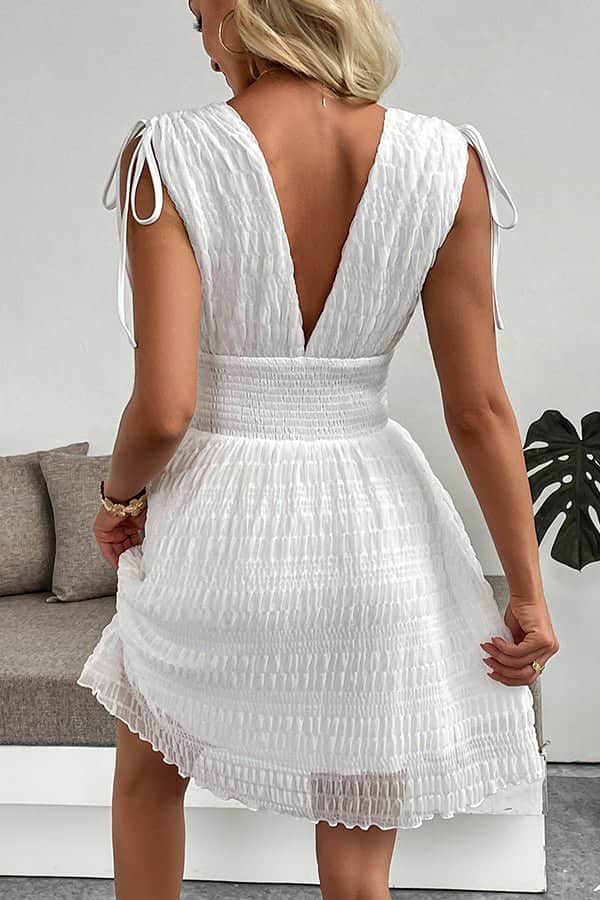 Deep V Neck Solid Color Mini Dress - Dutch