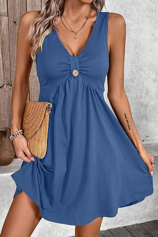 Fashion Button Solid Color Mini Dress - Dutch