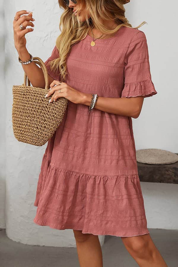 Fashion Cute Ruffle Hem Mini Dress - Dutch