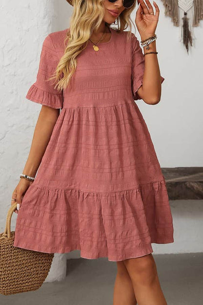 Fashion Cute Ruffle Hem Mini Dress - Dutch