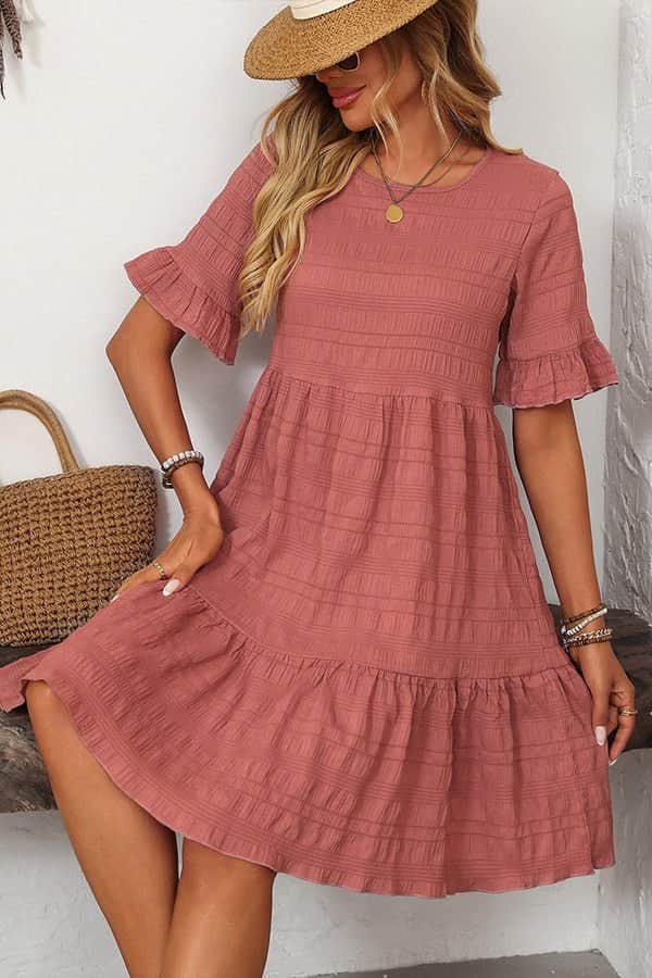Fashion Cute Ruffle Hem Mini Dress - Dutch