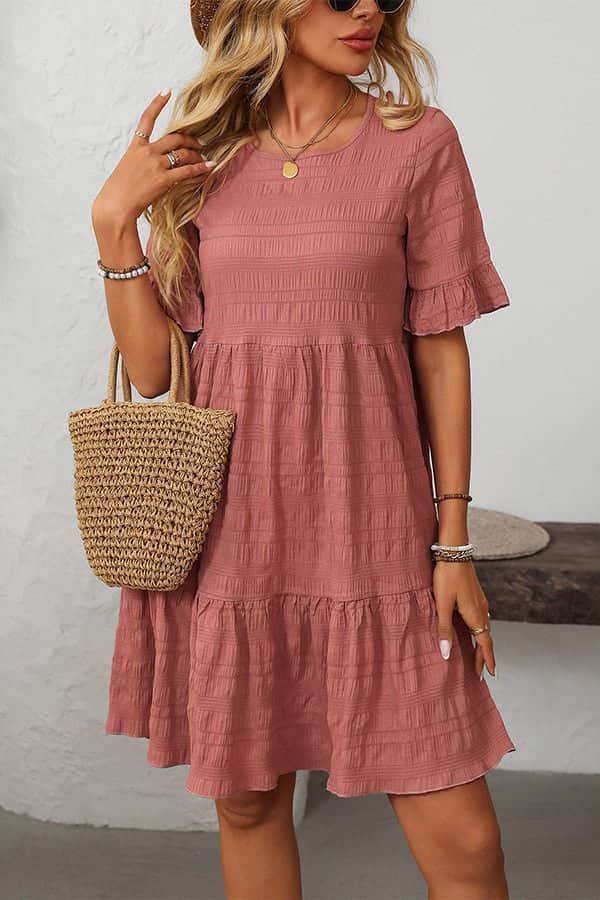 Fashion Cute Ruffle Hem Mini Dress - Dutch