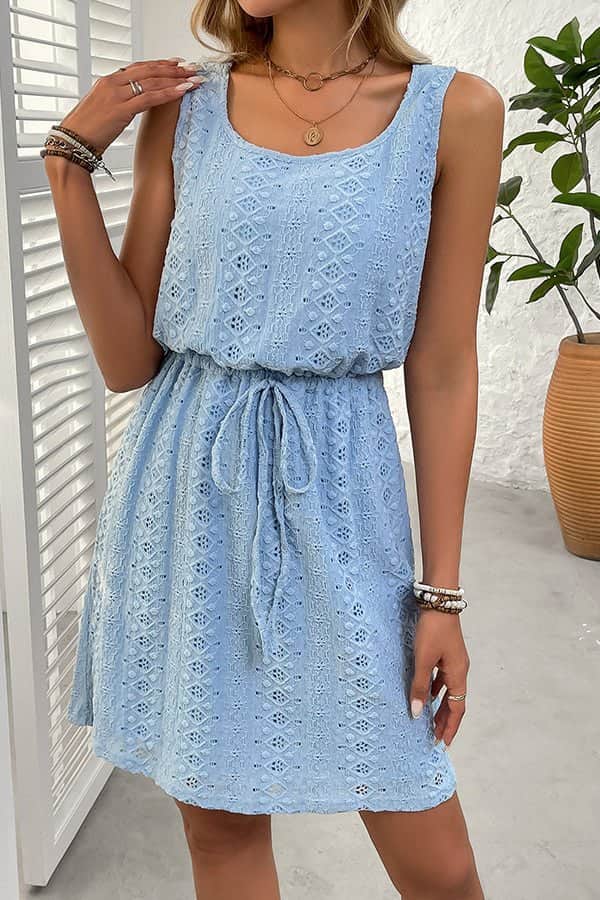 Fashion Hollow Drawstring High Waist Mini Dress - Dutch