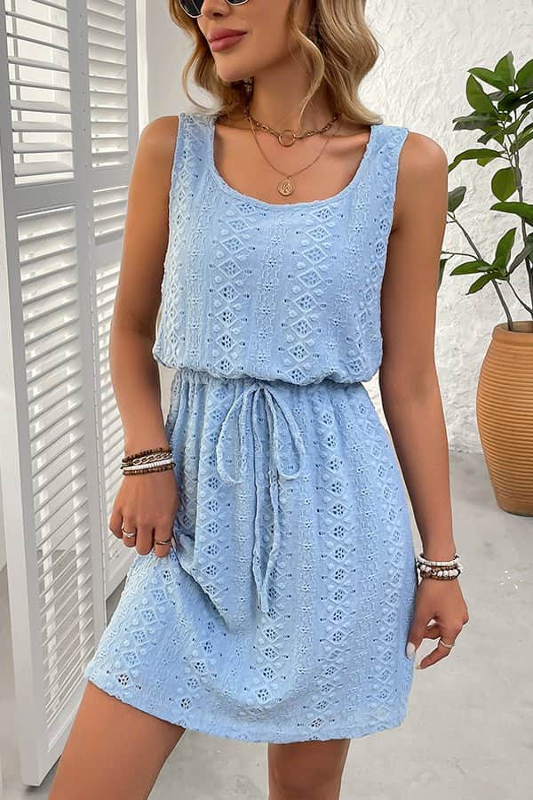 Fashion Hollow Drawstring High Waist Mini Dress - Dutch