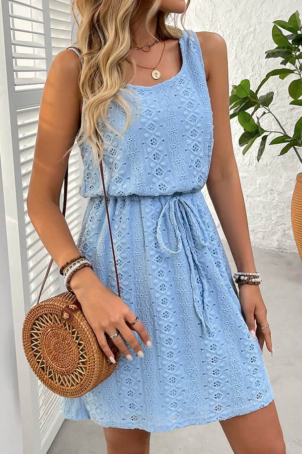 Fashion Hollow Drawstring High Waist Mini Dress - Dutch