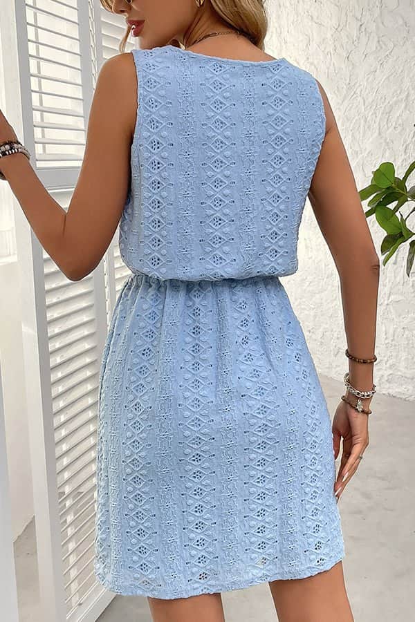 Fashion Hollow Drawstring High Waist Mini Dress - Dutch