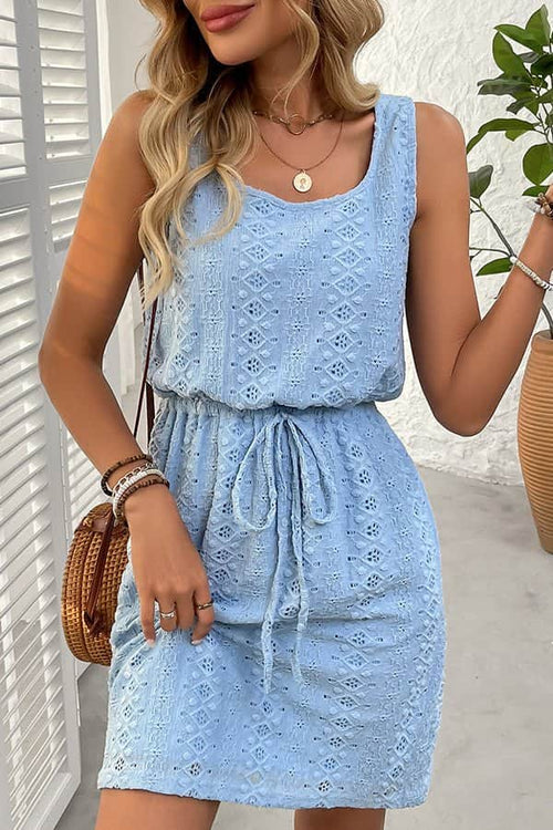 Fashion Hollow Drawstring High Waist Mini Dress - Dutch