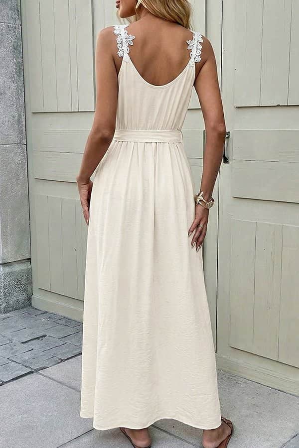 Fashion Solid Color Side Slit Tie Waist Dress - Dutch