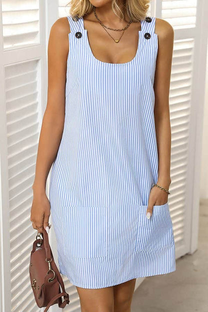 Fashion Stripe Print Button Casual Dress - Dutch