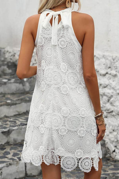 Lace Patchwork Solid Halter Neck Mini Dress - Dutch