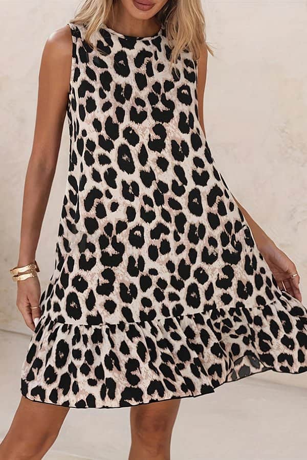 Leopard Print Sleeveless Casual Mini Dress - Dutch