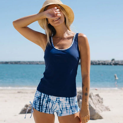 Fashion Printed Drawstring Side Tankini Set - Dutch