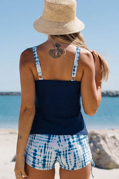 Fashion Printed Drawstring Side Tankini Set - Dutch