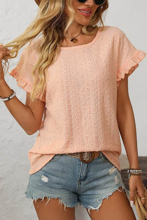 Fashion Round Neck Hollow Solid Color Casual Tops - Dutch