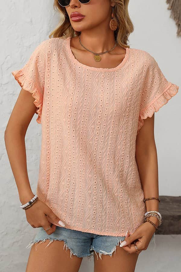 Fashion Round Neck Hollow Solid Color Casual Tops - Dutch