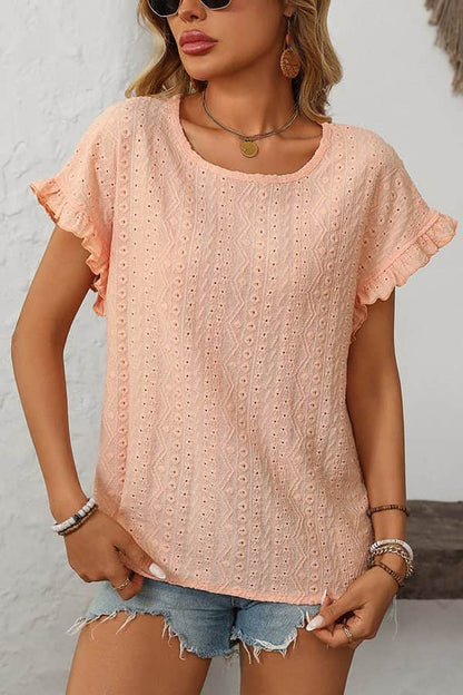Fashion Round Neck Hollow Solid Color Casual Tops - Dutch