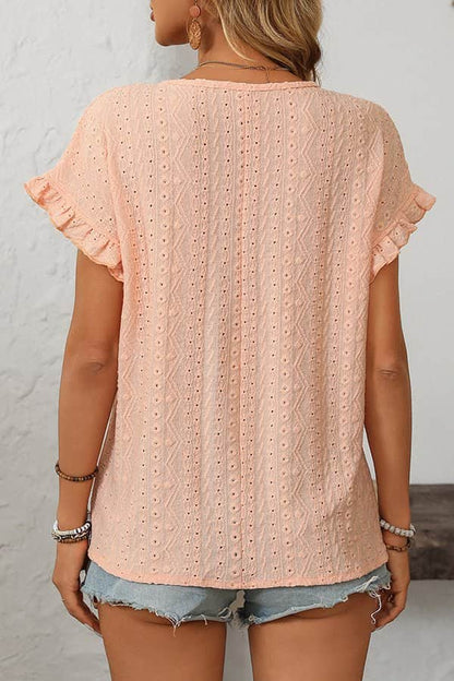 Fashion Round Neck Hollow Solid Color Casual Tops - Dutch