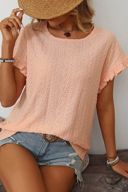 Fashion Round Neck Hollow Solid Color Casual Tops - Dutch