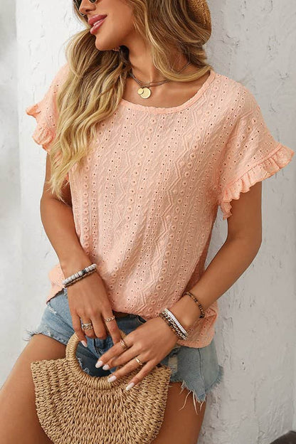 Fashion Round Neck Hollow Solid Color Casual Tops - Dutch