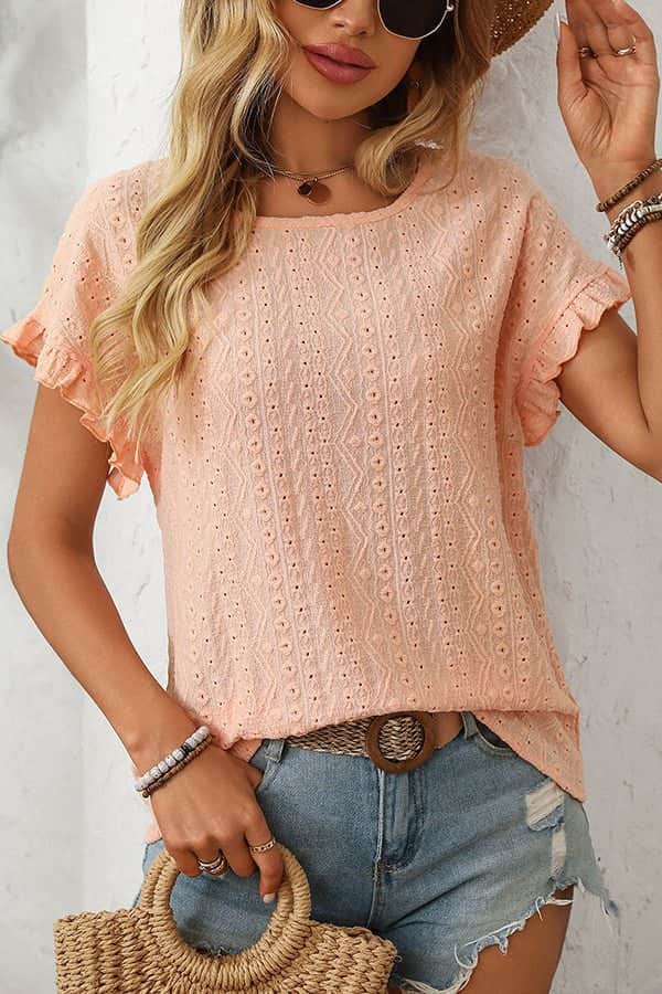 Fashion Round Neck Hollow Solid Color Casual Tops - Dutch