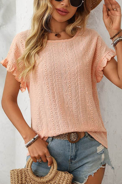 Fashion Round Neck Hollow Solid Color Casual Tops - Dutch