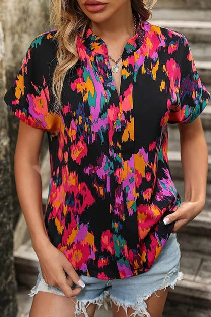 Fashion V Neck Short Sleeve Casual Tops - Dutch