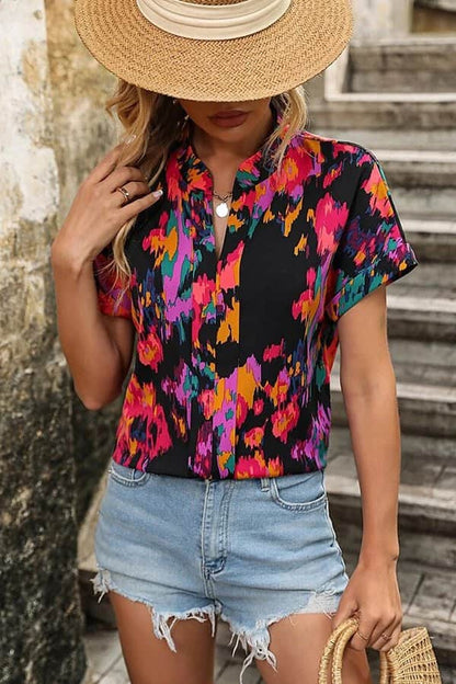 Fashion V Neck Short Sleeve Casual Tops - Dutch