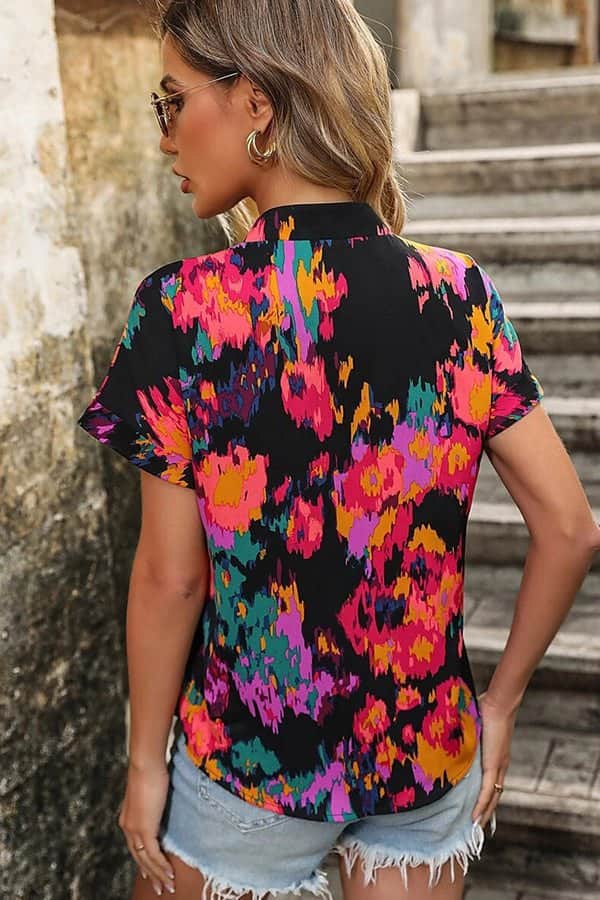 Fashion V Neck Short Sleeve Casual Tops - Dutch