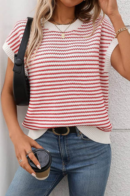 Stripe Print Color Block Knitted Casual Tops - Dutch