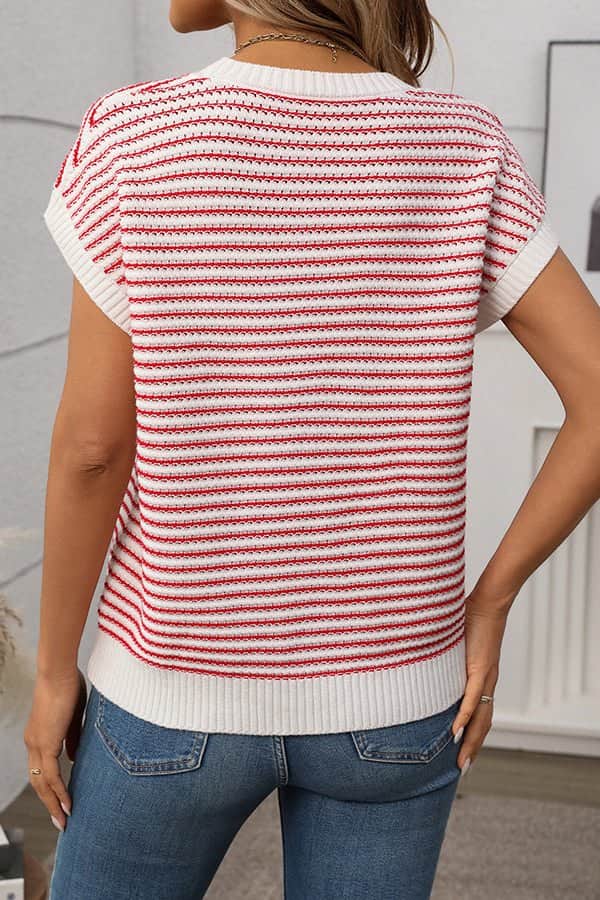 Stripe Print Color Block Knitted Casual Tops - Dutch