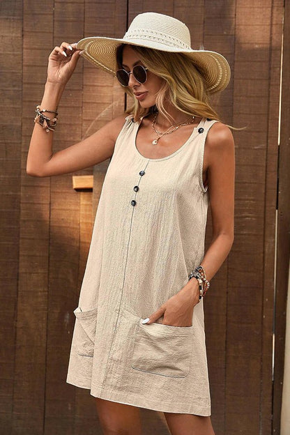 Fashion Button Solid Color Casual Mini Dress - Dutch