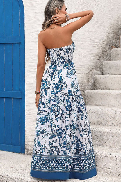 Fashion Ethnic Print Bandeau Sleeveless Dress - Dutch