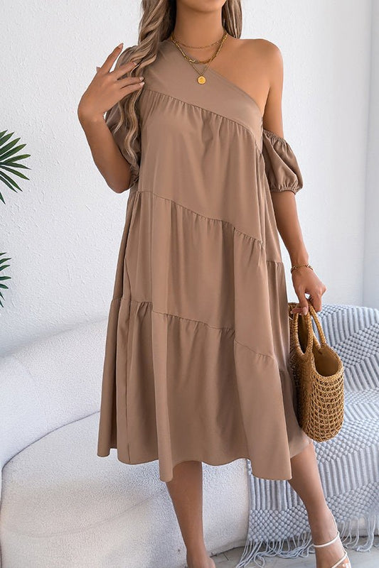 Fashion Irregular Solid Color Casual Midi Dress - Dutch