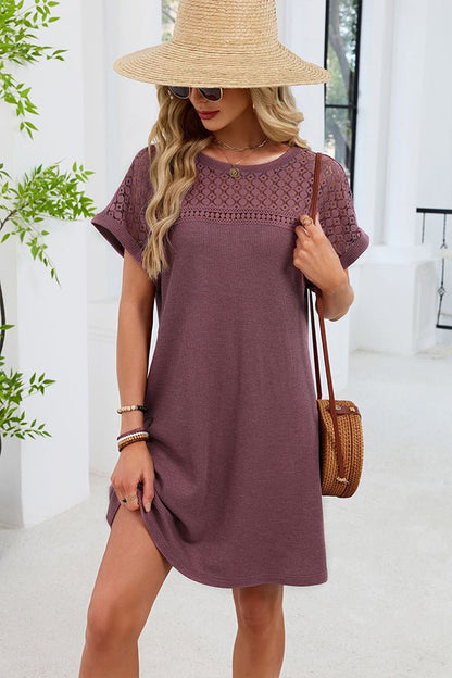 Fashion Knitting Round Neck Mini Dress - Dutch