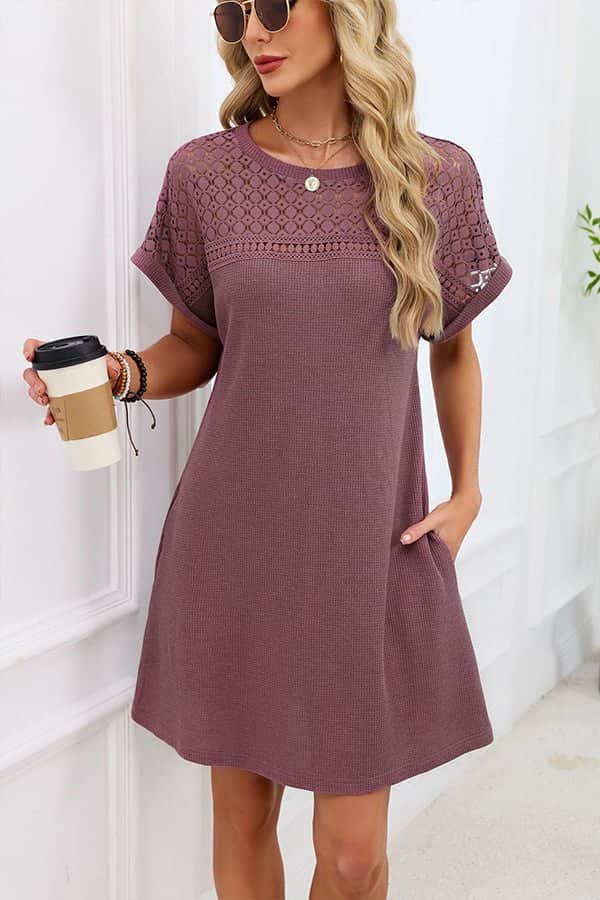 Fashion Knitting Round Neck Mini Dress - Dutch