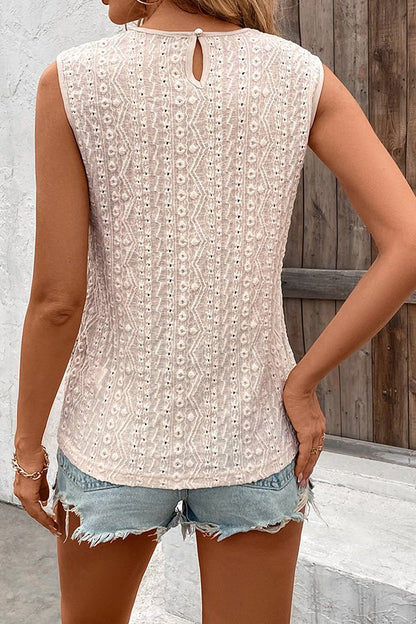 Fashion Lace Patchwork Sleeveless Casual Tops - Dutch