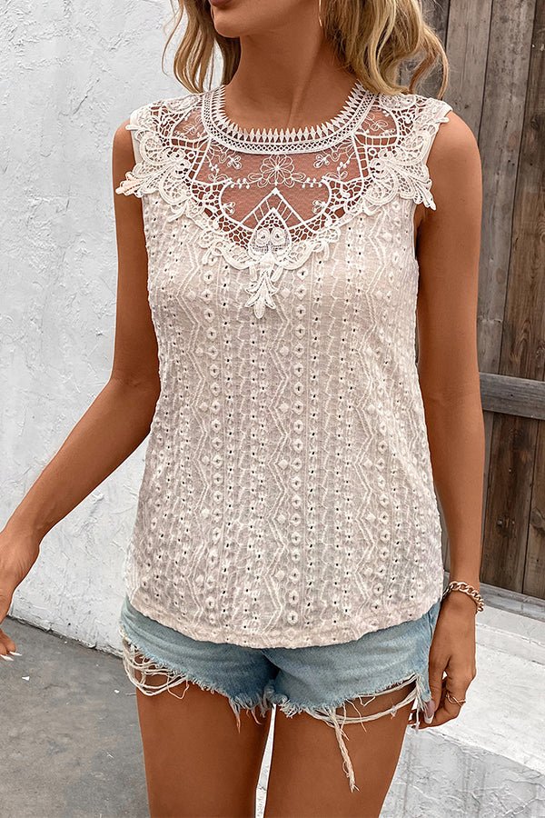 Fashion Lace Patchwork Sleeveless Casual Tops - Dutch