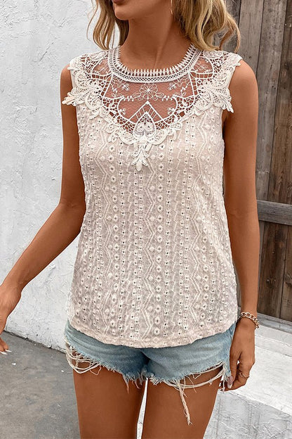 Fashion Lace Patchwork Sleeveless Casual Tops - Dutch