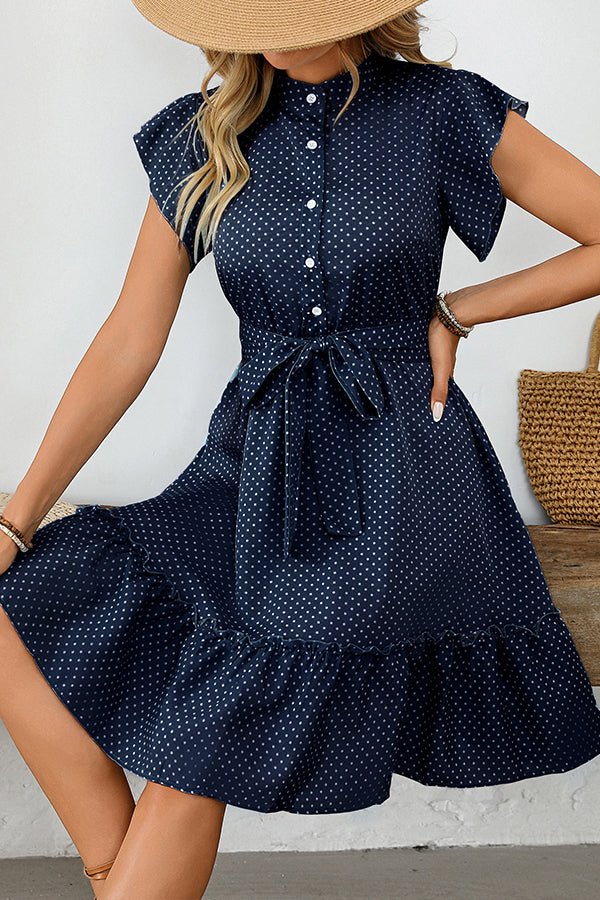 Fashion Polka Dots Print Tie Waist Casual Dress - Dutch